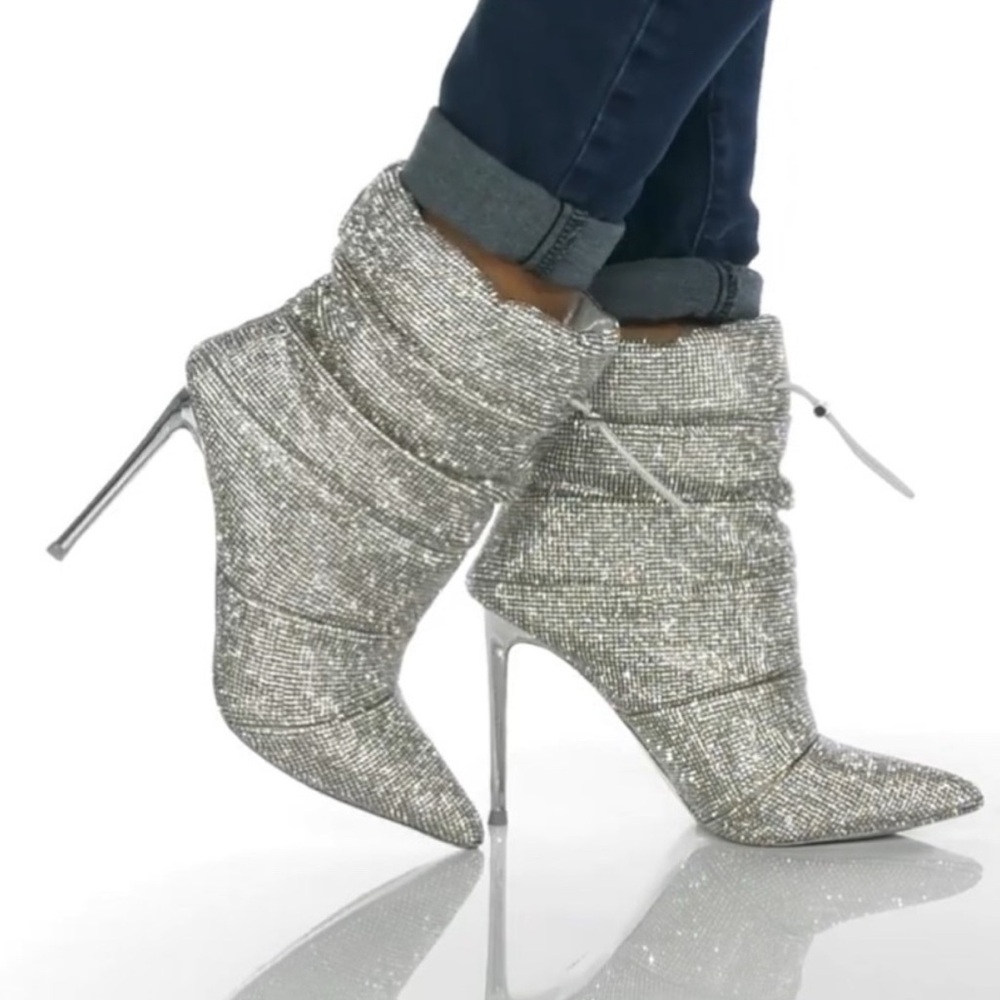 Steve Madden Cloak-R Rhinestone Embellished Stiletto Puffer Booties